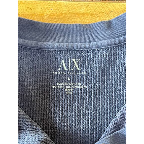 Mens Armani Exchange Blue Long Sleeve Waffle Knit Henley‎ Sleeve Buttons Size L - Picture 4 of 9